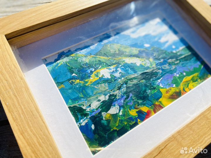 Пейзаж картина цветущие горы, ручная работа этюд