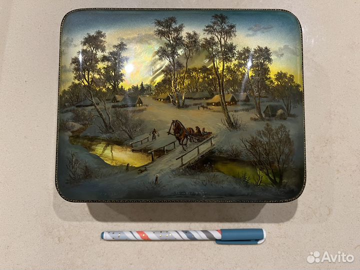 Винтажная шкатулка «Зимнее утро» Федоскино