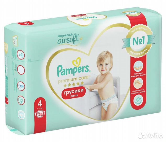 Pampers premium care 4 трусики 38шт