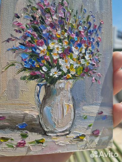 Картина маслом с цветами натюрморт цветы ромашки