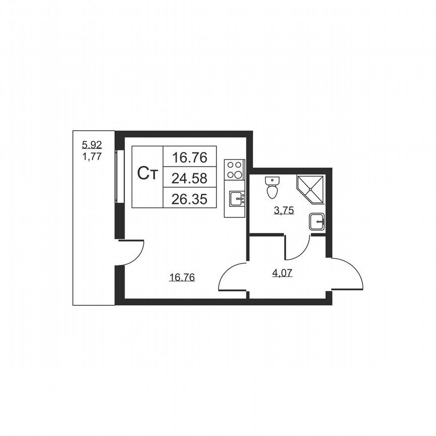 Квартира-студия, 26,4 м², 10/19 эт.