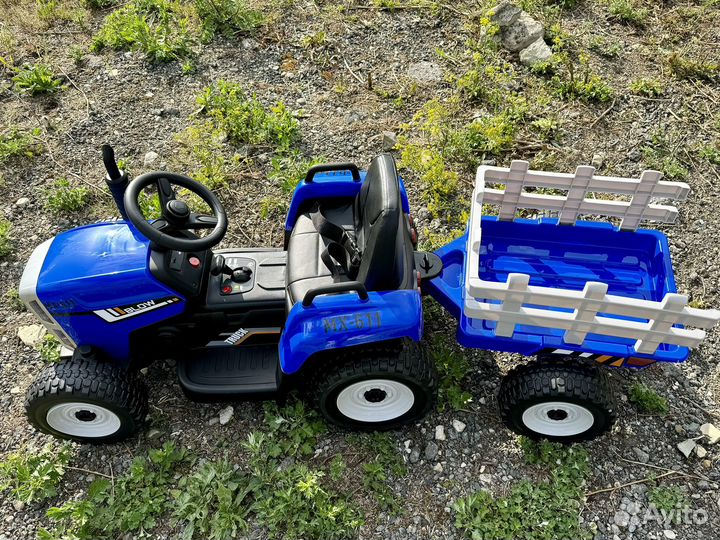 Детский электромобиль трактор с прицепом