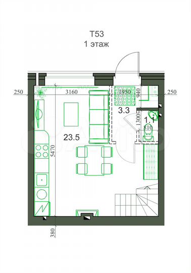 Таунхаус 53,3 м² на участке 1 сот.