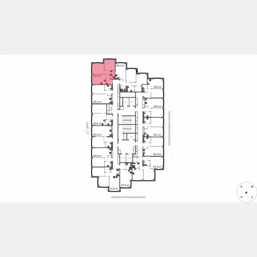 2-к. квартира, 54,4 м², 31/43 эт.