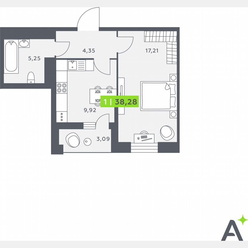 1-к. квартира, 37,6 м², 11/12 эт.