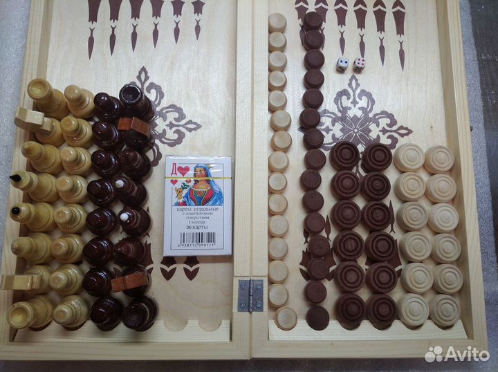 Шахматы + нарды + шашки + карты, 4в1. Новые