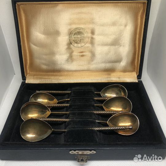 Набор чайных ложек 6 шт серебро позолота