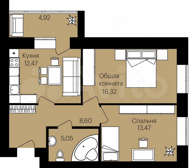 2-к. квартира, 58,4 м², 1/14 эт.