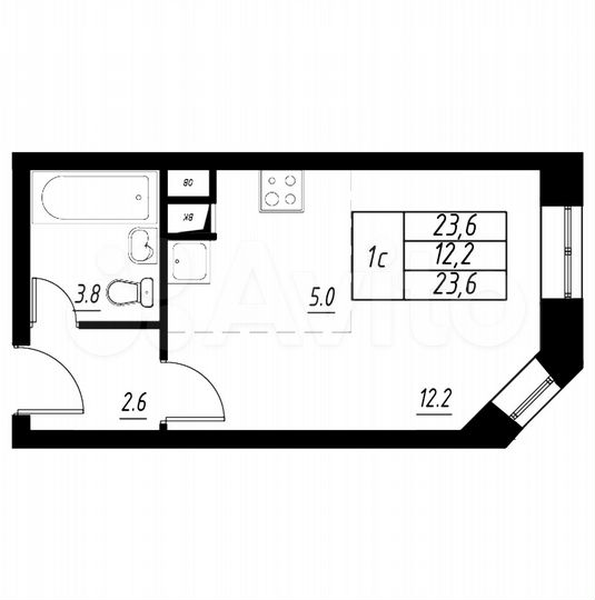 Квартира-студия, 23,6 м², 2/3 эт.