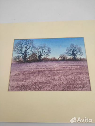 Картина винтажная Поле с утра акварель Peter Miln