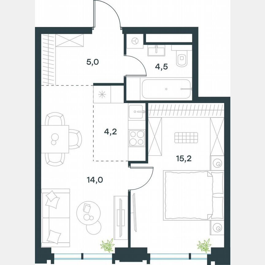1-к. квартира, 42,9 м², 18/19 эт.