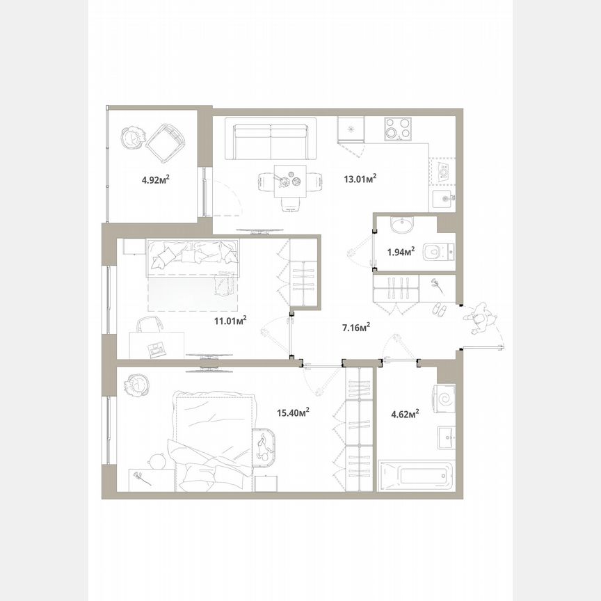 2-к. квартира, 55,6 м², 7/12 эт.