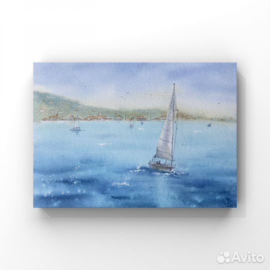 Картина акварелью Морской пейзаж