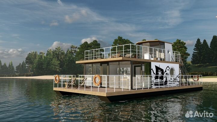 Жилой дом на воде катамаран (хаусбот) Ихтиандр-106