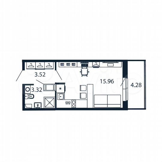 Квартира-студия, 24,1 м², 11/12 эт.