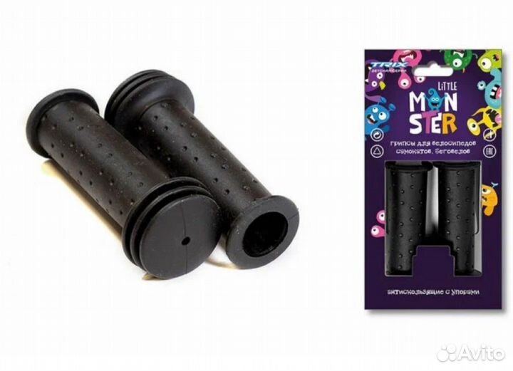 Грипсы trix Little Monster для детских велосипедов, резиновые, 102мм, антискользящие с упорами, черн
