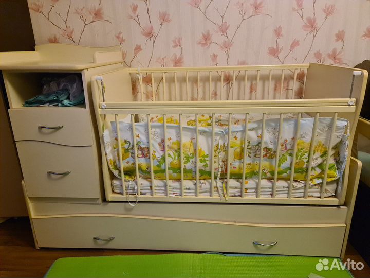 Кроватка трансформер+матрас+балдахин+бортики