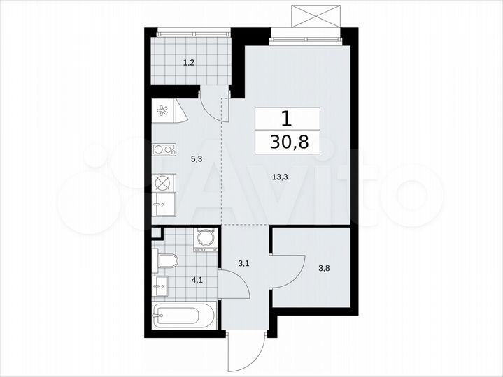 Квартира-студия, 30,8 м², 2/12 эт.