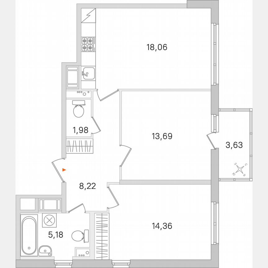 2-к. квартира, 62,6 м², 4/8 эт.