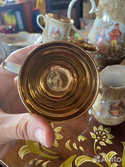 Сервиз кофейный польский бежевый с золотом