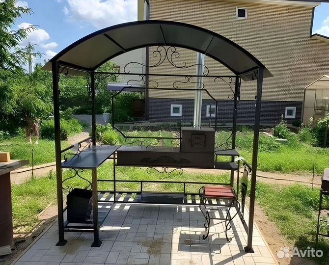 Кованный мангал с печкой и казаном