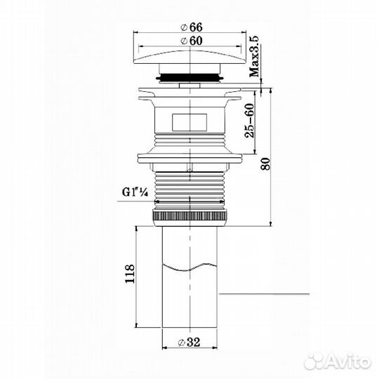 Донный клапан Vincea DBS-616MB, черный матовый