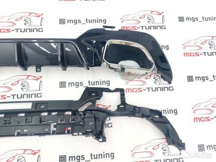 Диффузор бмв 3 G20 340 R под карбон + насадки хром