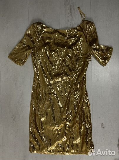 Платье мини золотое с пайетками
