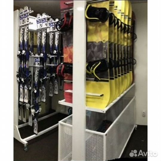 Стеллаж Премиум сп-1 для сноубордов, односторонний с корзиной 219х243х45см SP1-84