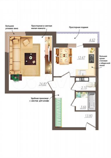 1-к. квартира, 57,2 м², 18/19 эт.