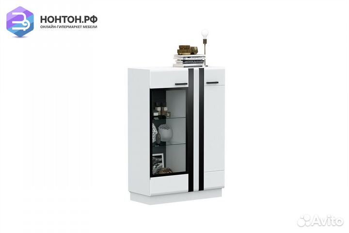 Витрина низкая Магнолия белый глянец