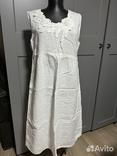 Бронь Платье летнее белое льняное, 46-48р