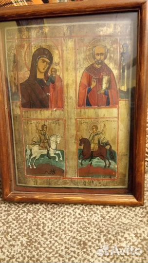 Икона старинная 19 век, киот со стеклом
