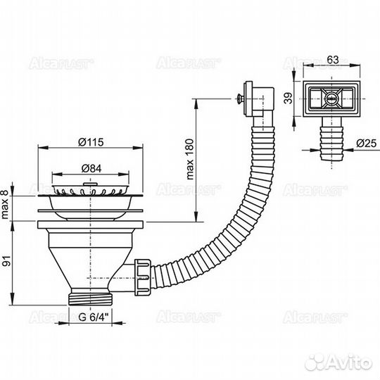 Выпуск для кухонной мойки Alcaplast A38 Нержавеющ