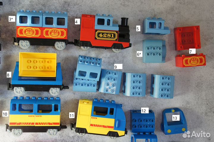Поезд Лего Дупло в деталях поштучно