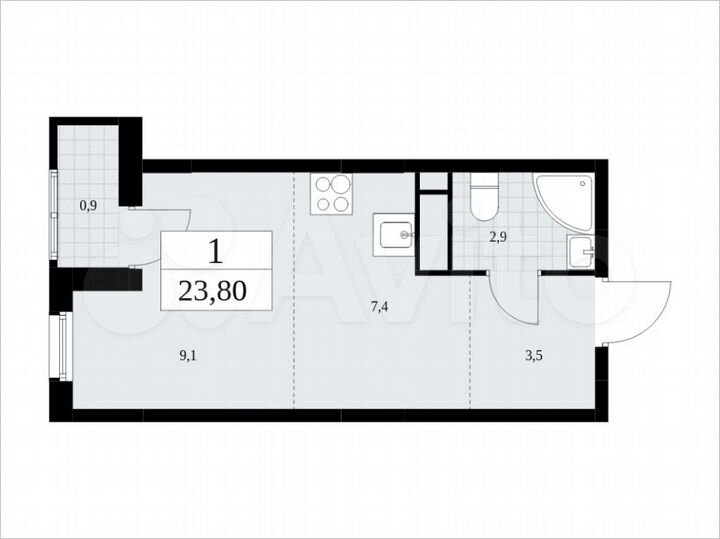 Квартира-студия, 23,8 м², 11/16 эт.
