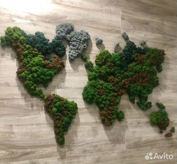 Стабилизированный мох.Карта мира из мха 90 см