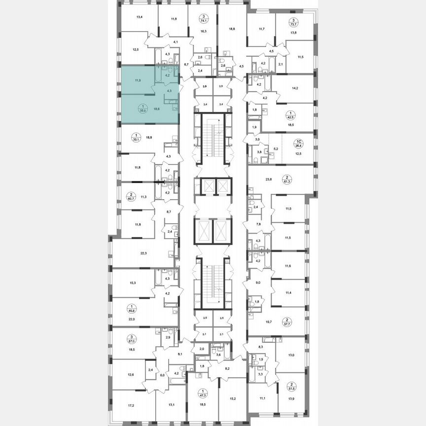 1-к. квартира, 39 м², 15/19 эт.