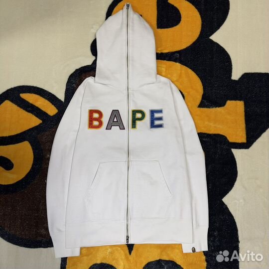 Bape applique full zip hoodie white