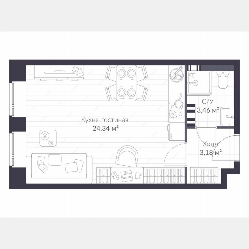 Квартира-студия, 31,8 м², 3/3 эт.