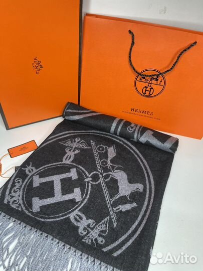 Двусторонний шарф Hermes черно-серый