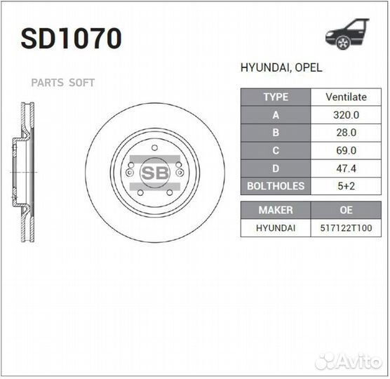 Sangsin brake SD1070 SD1070 диск тормозной передни