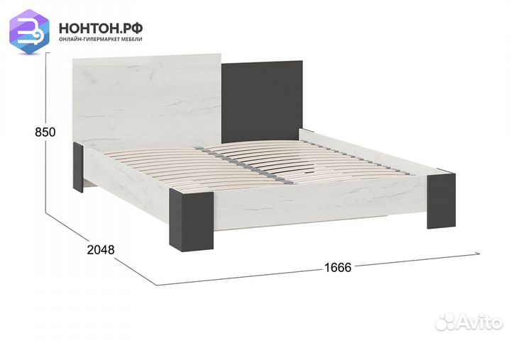 Кровать Валери дуб крафт белый / антрацит