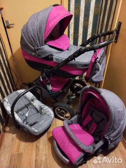 Детская коляска Riko brano 3 в 1 (Серый/розовый)