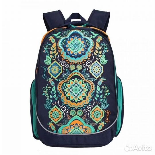 Новый Школьный рюкзак Grizzly темно-синий-оранжевы