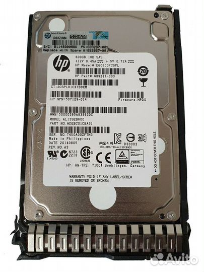 Жесткий Диск HP 600GB 653957-001 EG0600fcspl SAS