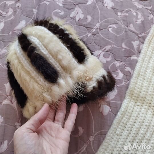 Комплект шапка и шарф женские шерсть норка