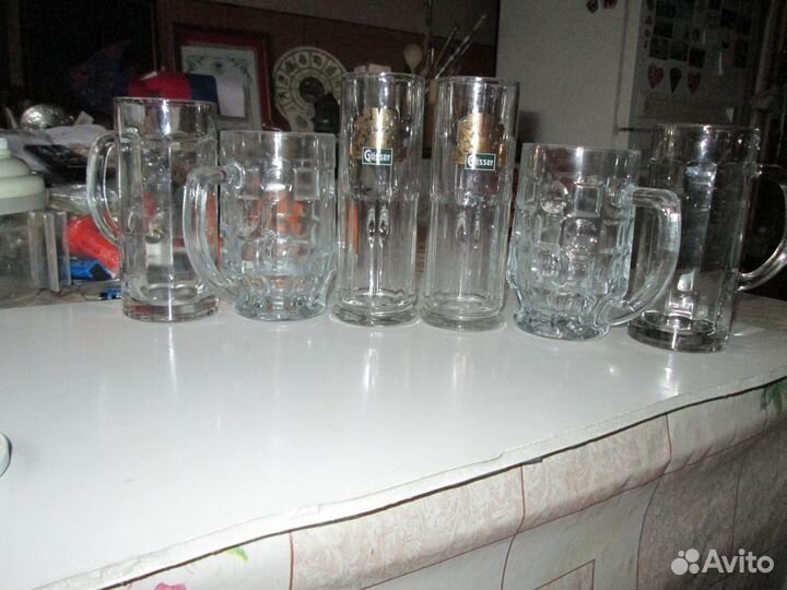 Кружки пивные гранёные и ячеистые. Стаканы Гёссер