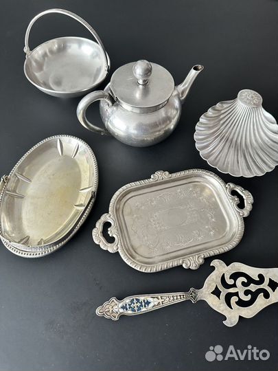 Мельхиор СССР икорница, кольца, конфетница