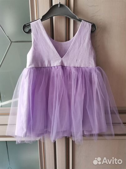 Платье для девочки, пинетки и повязка на голову